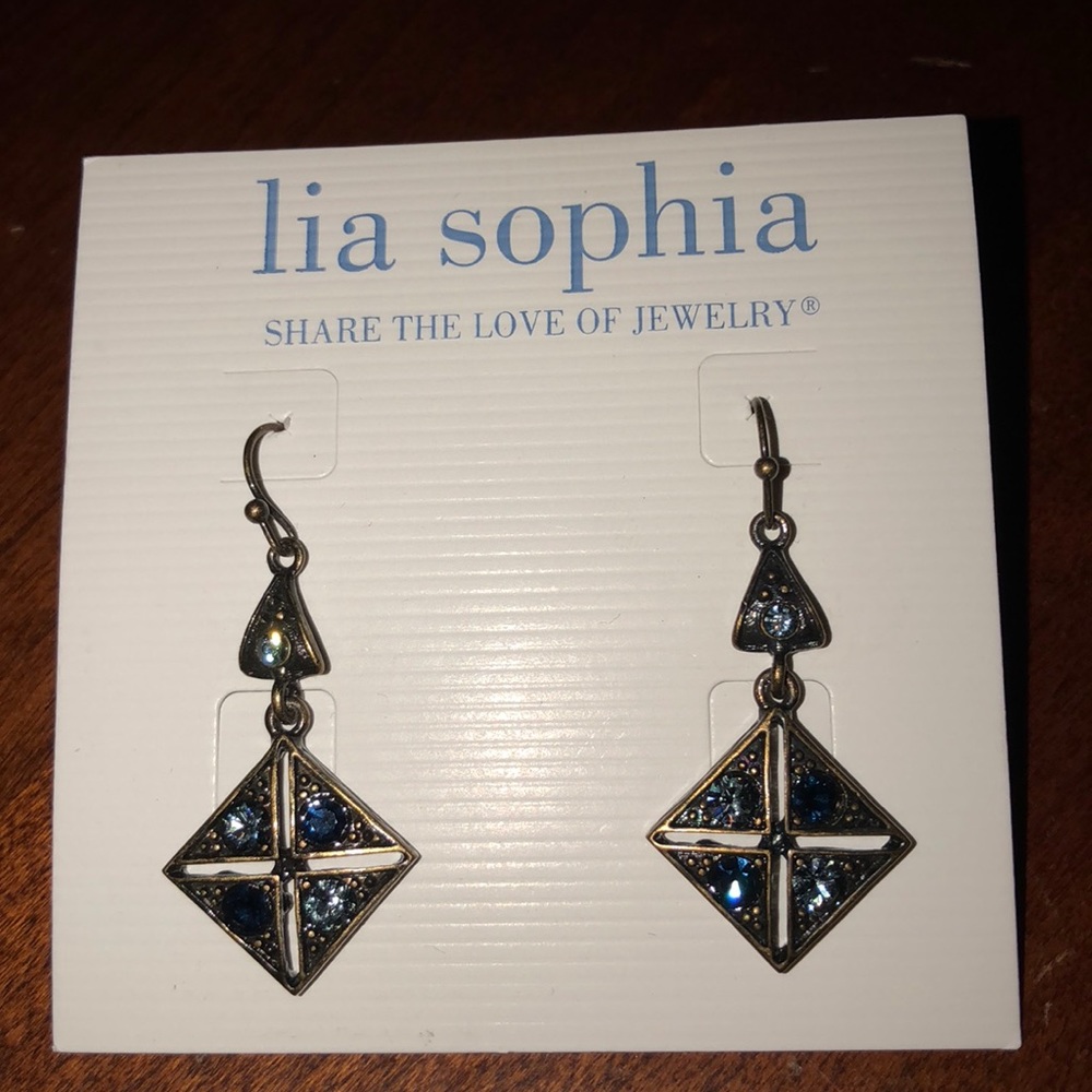 Lia Sophia Blue Gem Dangle Drop Earrings